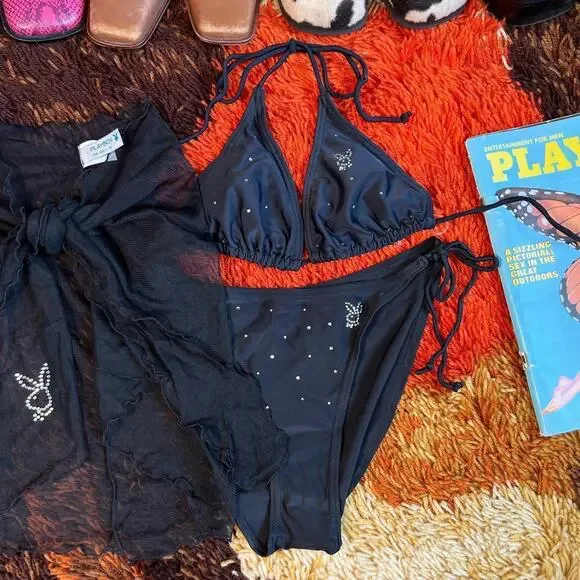 Vintage Playboy deadstock black bikini sarong set - Picture 2 of 5